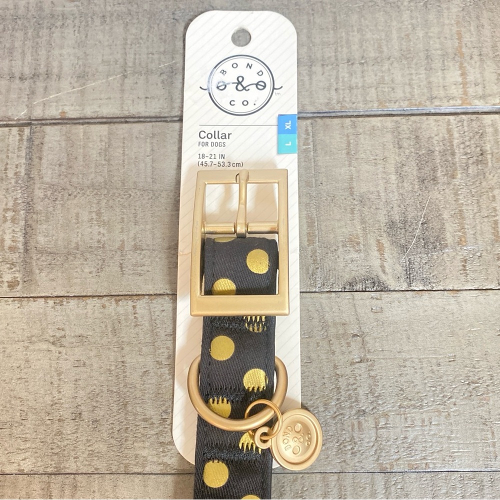 Bond & Co NWT Black and Gold Dog Collar with Polka Dot Design L/XL Pet